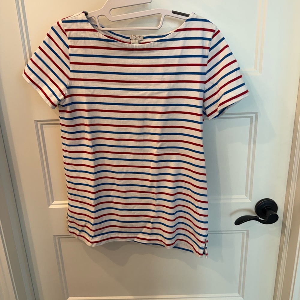 J. Crew Women's Red and Blue Striped Tee